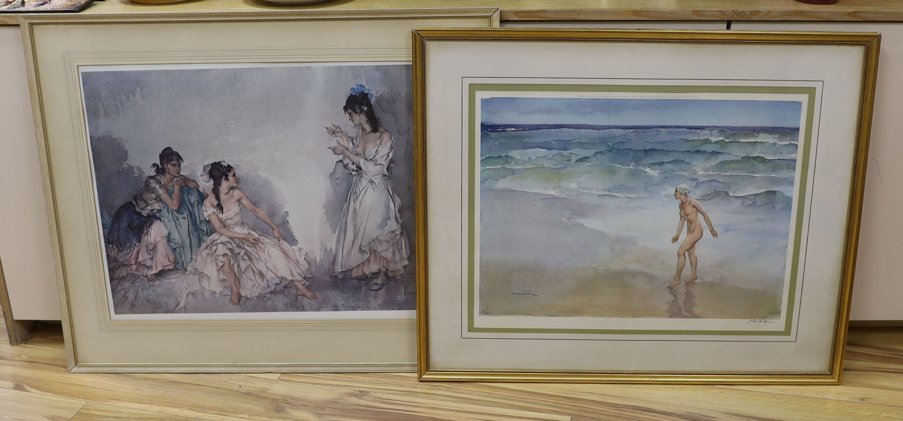 Sir William Russell Flint, two limited edition prints, 'The Pendant' and 'Waves', both signed in pencil, largest 54 x 71cm